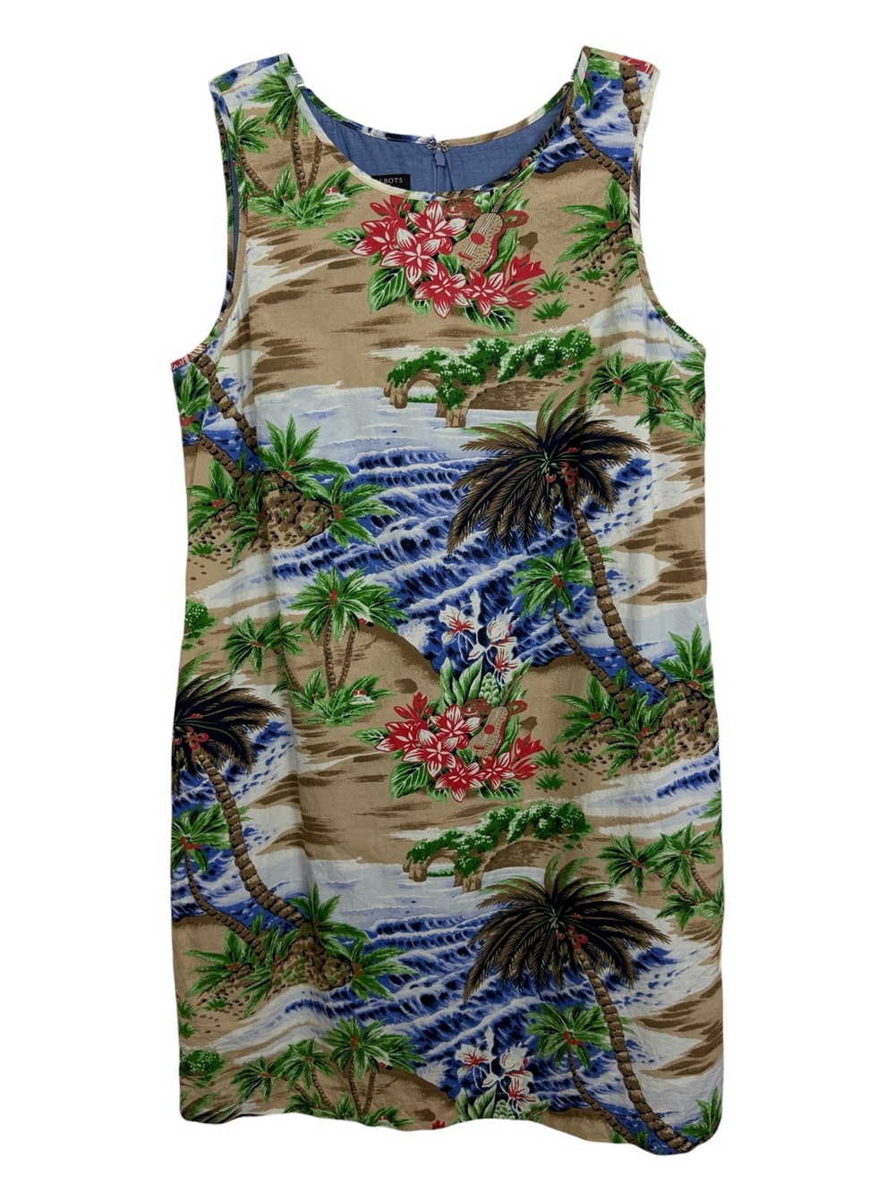 Talbots Hawaiian Tropical Floral Sleeveless Shift Dress Size 12 Petite Cotton